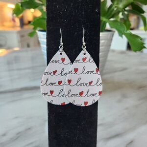 Faux leather "Love" drop earrings